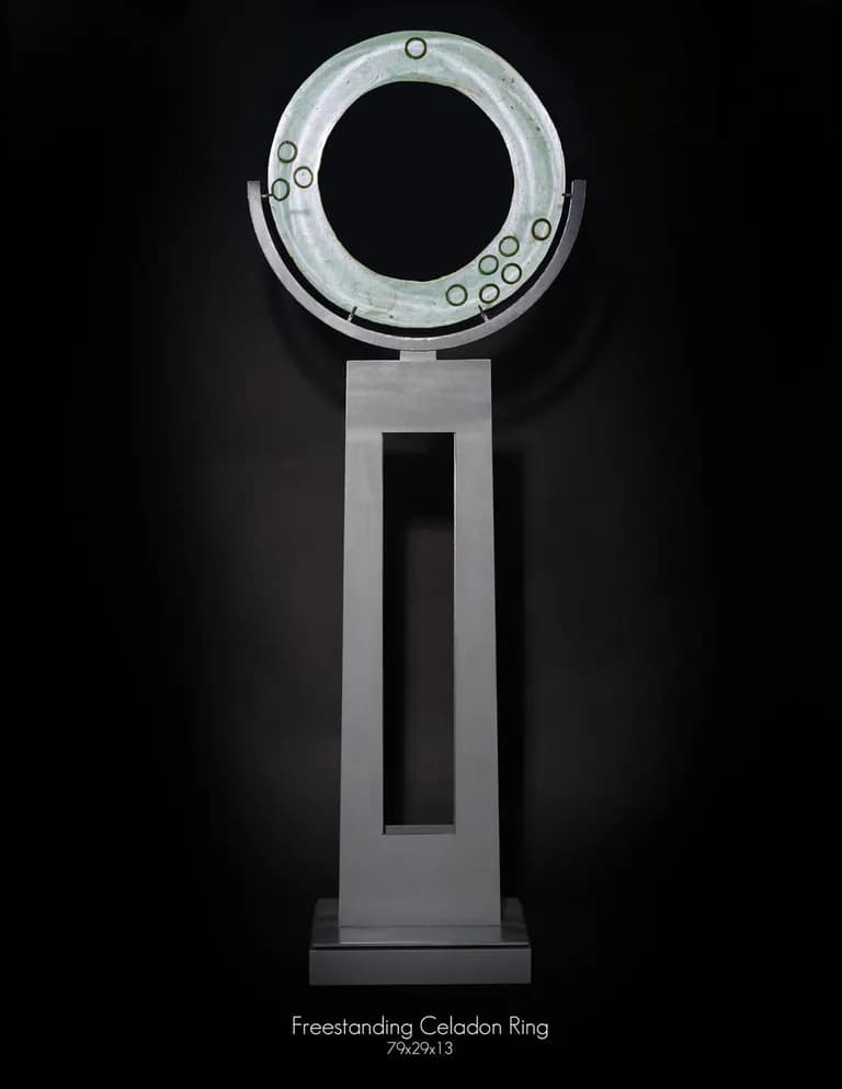 Marlene Rose, Celadon Ring Free Standing, 2023, sandcast glass and metal