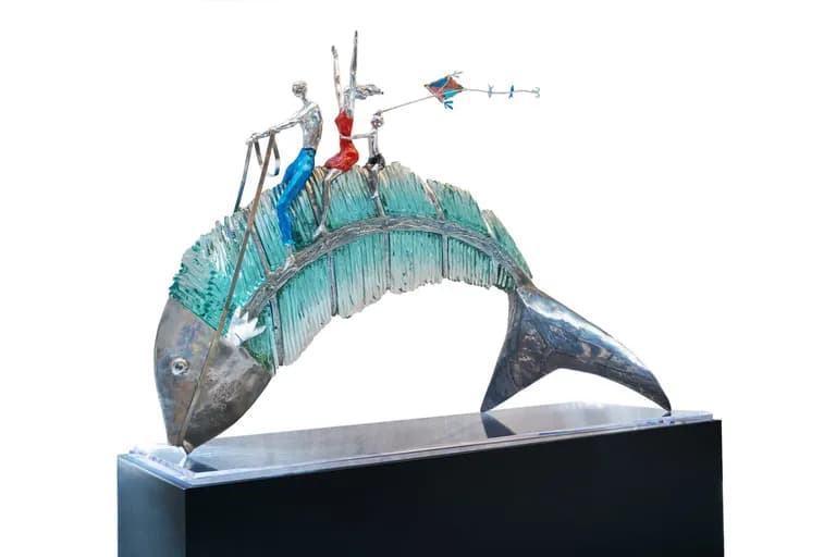 Apostol, "Riding the Waves" Aluminum & Cut Glass, 50H x 34.5W x15D In