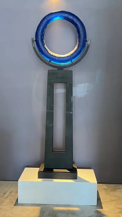 Marlene Rose, Blue Ring, 2022, sandcast glass and metal