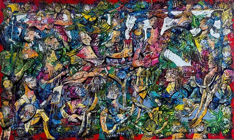 Fredy Villamil, Angels, oil on canvas, 60 by 100 inches