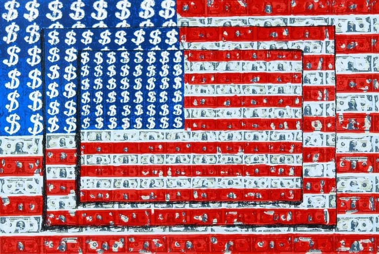 Emiliano Gironella Parra, Homage to Jasper Johns, 2009, serigraph, a flag of printed strips