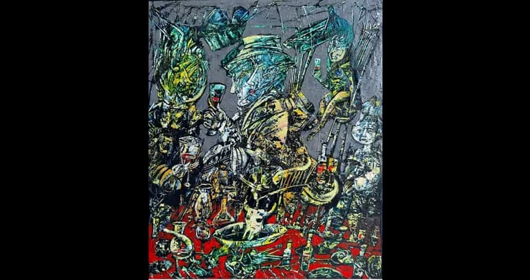 Fredy Villamil, The Wine Enthusiasts, 2023 Oil on Canvas 20 × 24 In