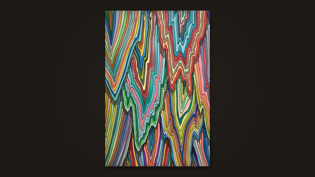 Enrique Machado, Icecream Drip, 2021: long vertical runs of coloured resin bands outlined in black.
