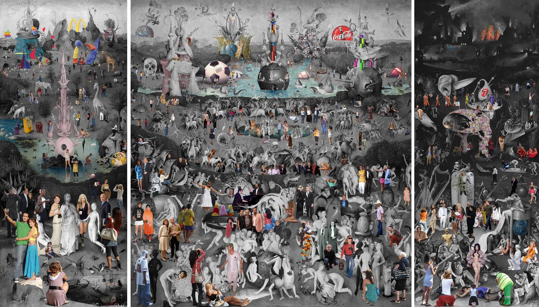 Lluís Barba, Travelers in Time, The Garden of Earthly Delights, after Hieronymus Bosch, triptych