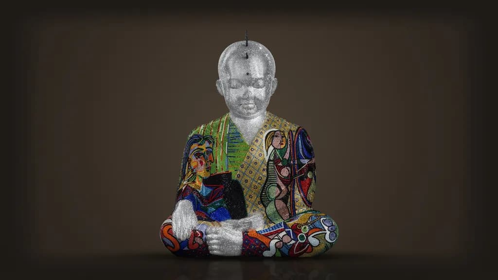 Metis Atash, Punkbuddha, Love Is All, from the front: women from Picasso's portraits set in crystal across the robe
